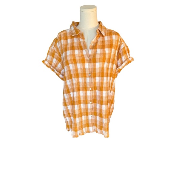 Sundance - Women's Top Lorna Gauze Lightweight Button Up Plaid Yellow Sz M - Picture 2 of 7